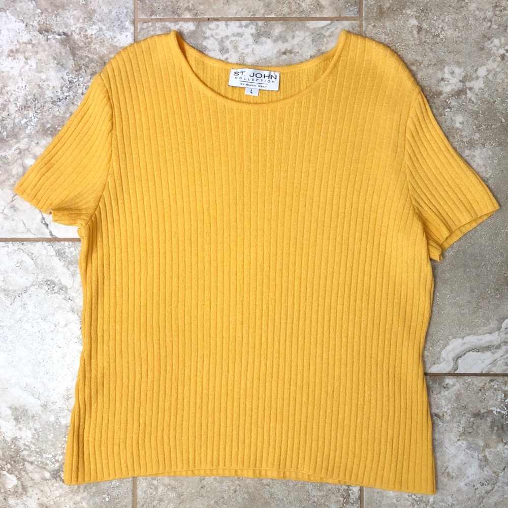 St. John Yellow Short Sleeve Ribbed Top